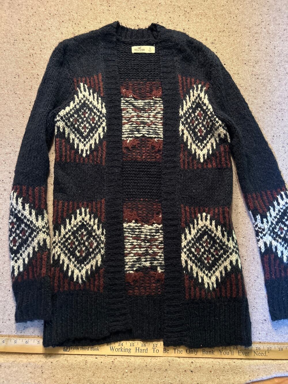Hollister Fuzzy Cardigan Women's Small Navy Aztec Southwest Nordic